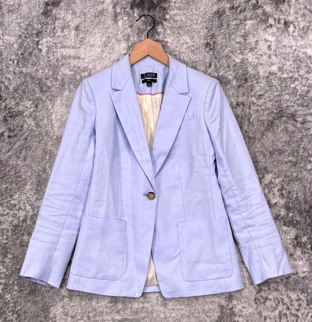 J Crew Jacket 0 Womens Helena Blazer Pastel Blue Linen Twill
